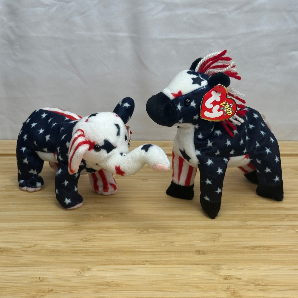 Ty Beanie Babies‎ Lefty and Righty 2000 USA Stars Stripes Plush Set